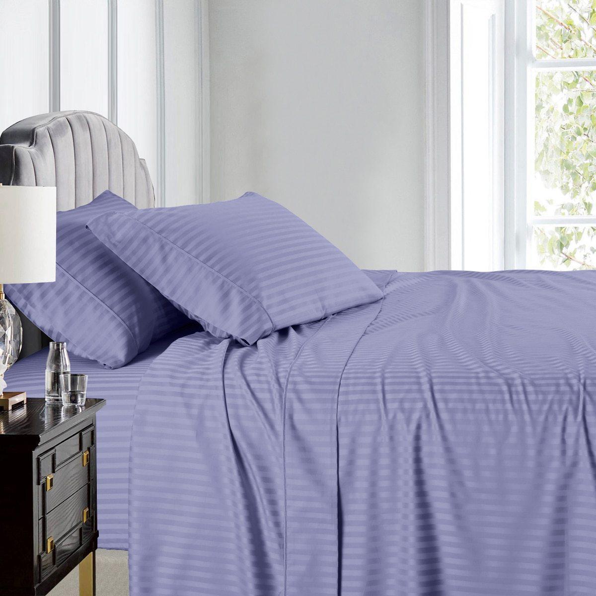 Damask Striped 600 Thread Count Sheet Set - California King / Periwinkle