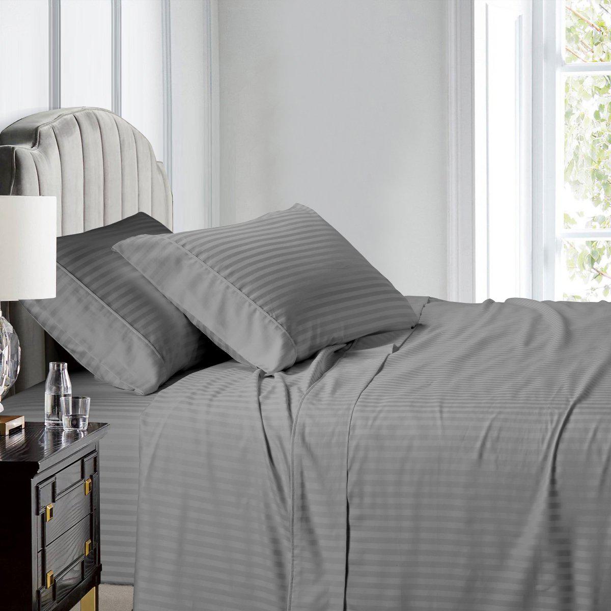 Damask Striped 600 Thread Count Sheet Set - California King / Gray
