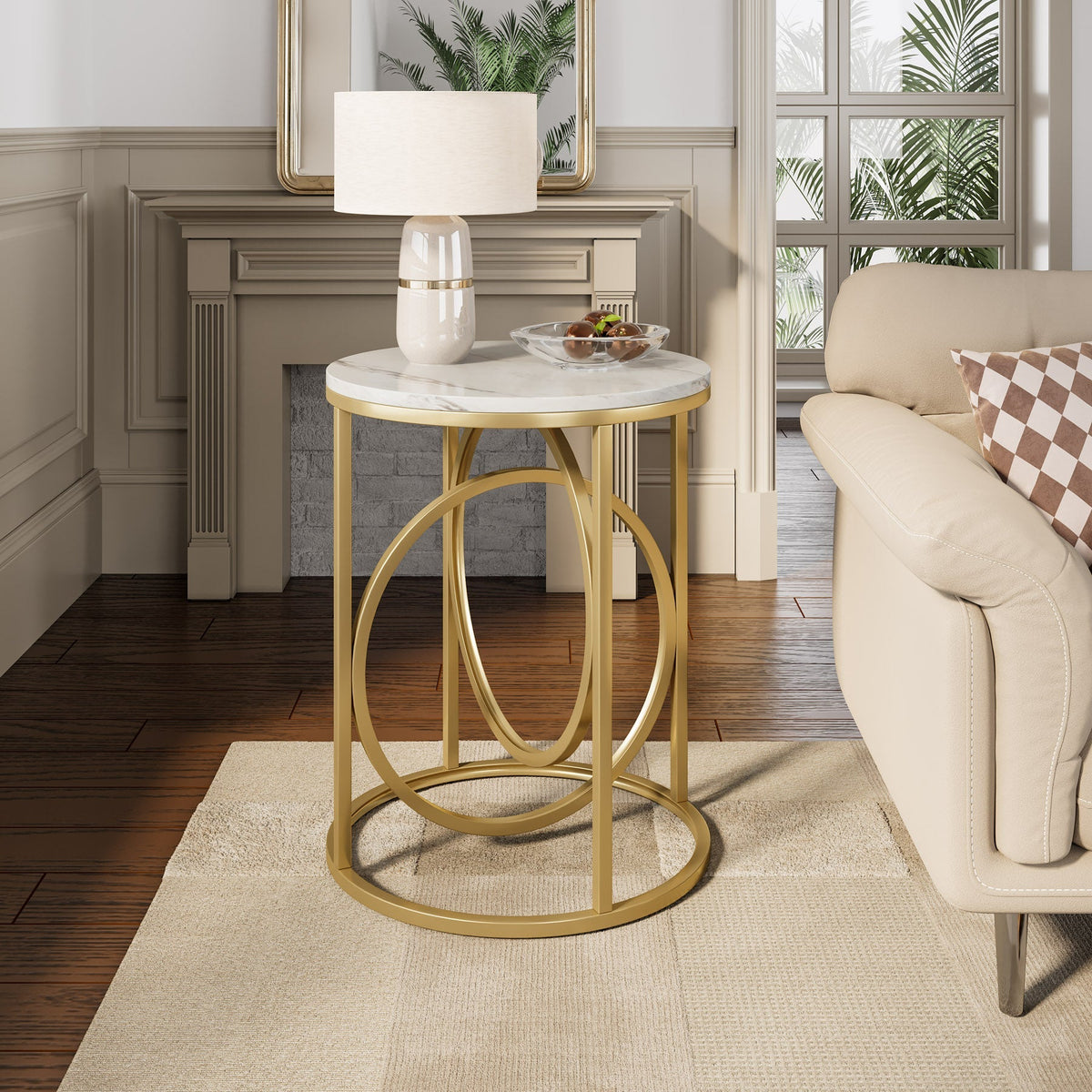 19.7" Round End Table, Modern Sofa Side Table with with Metal Frame for Living Room