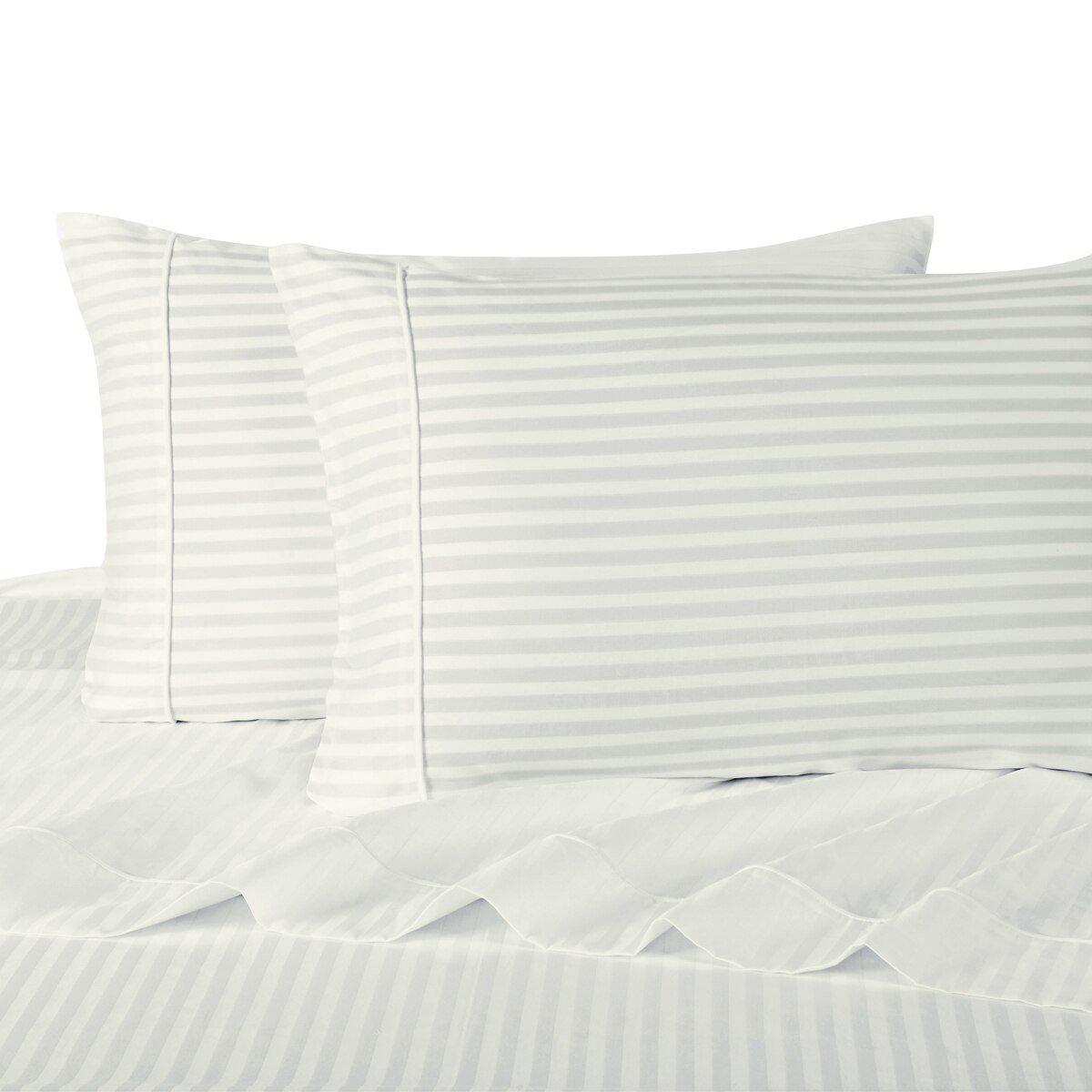 Damask Striped 600 Thread Count Sheet Set - California King / White