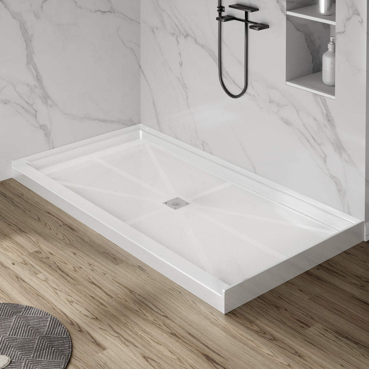 SLYDO Single Threshold Shower Base | Rigid Shower Pan - 60 in. L x 30 in. W