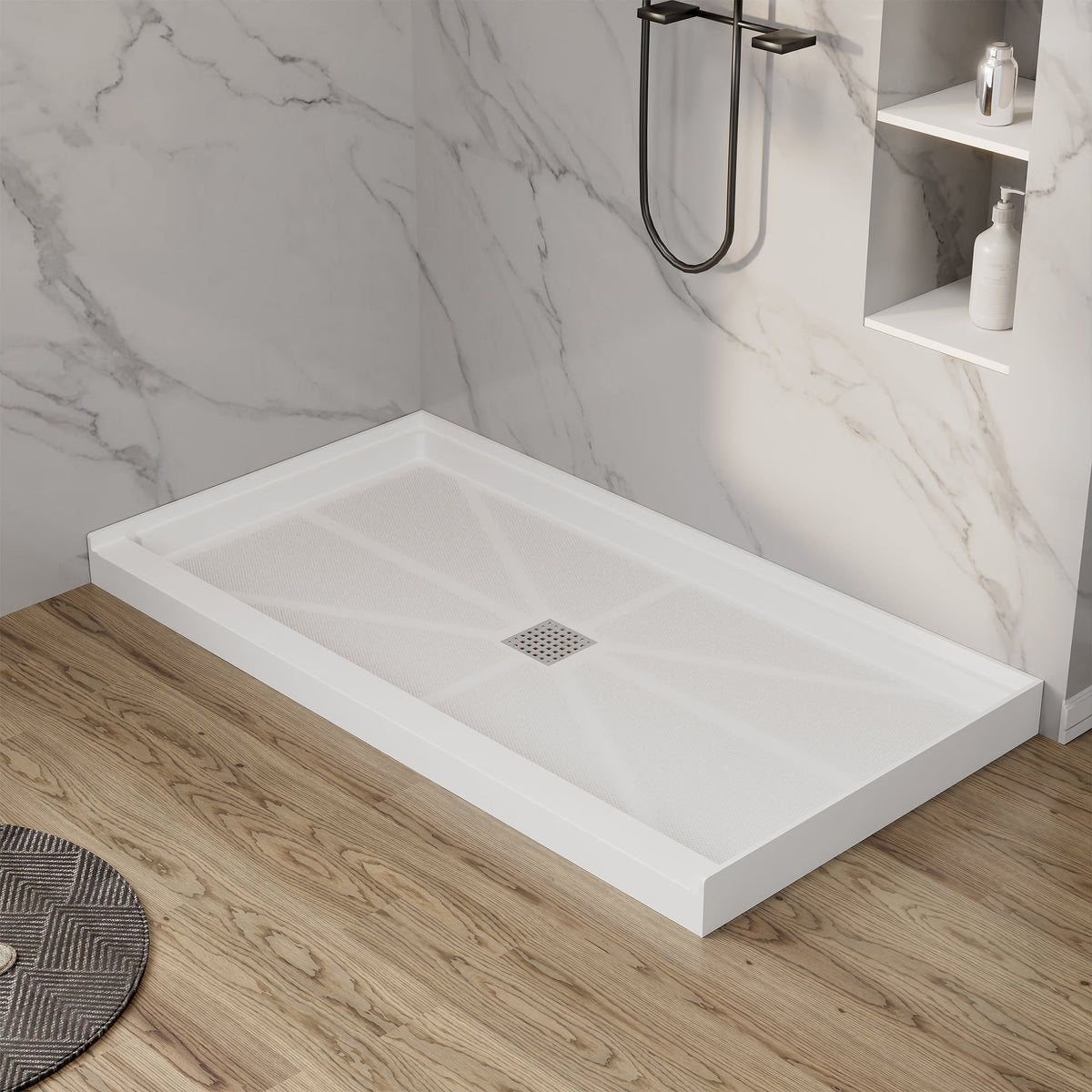 SLYDO Single Threshold Shower Base | Rigid Shower Pan - 60 in. L x 36 in. W