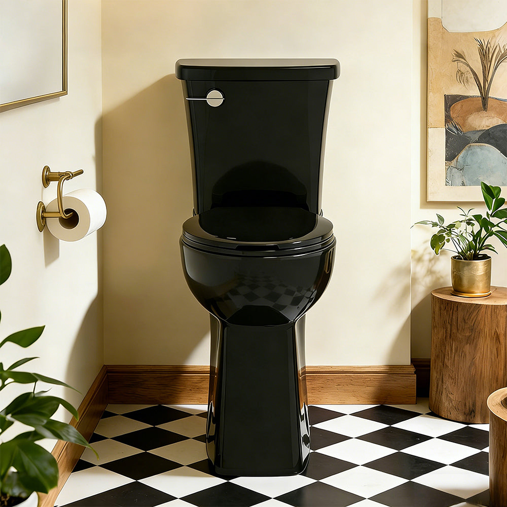 ELEMAZ Skirted 21 Inch Tall Toilet | Elongated High Toilet For Elderly Glossy Black