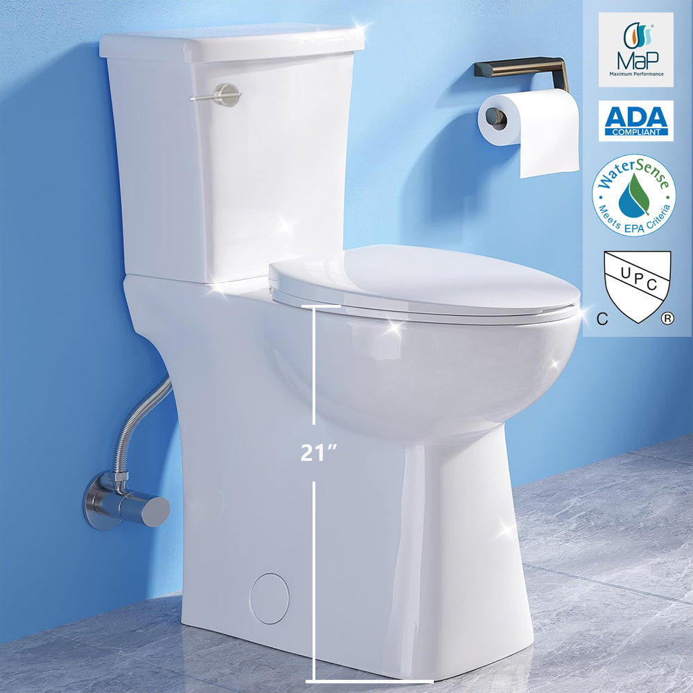 ELEMAZ Skirted 21 Inch Tall Toilet | Elongated High Toilet For Seniors Tall Person
