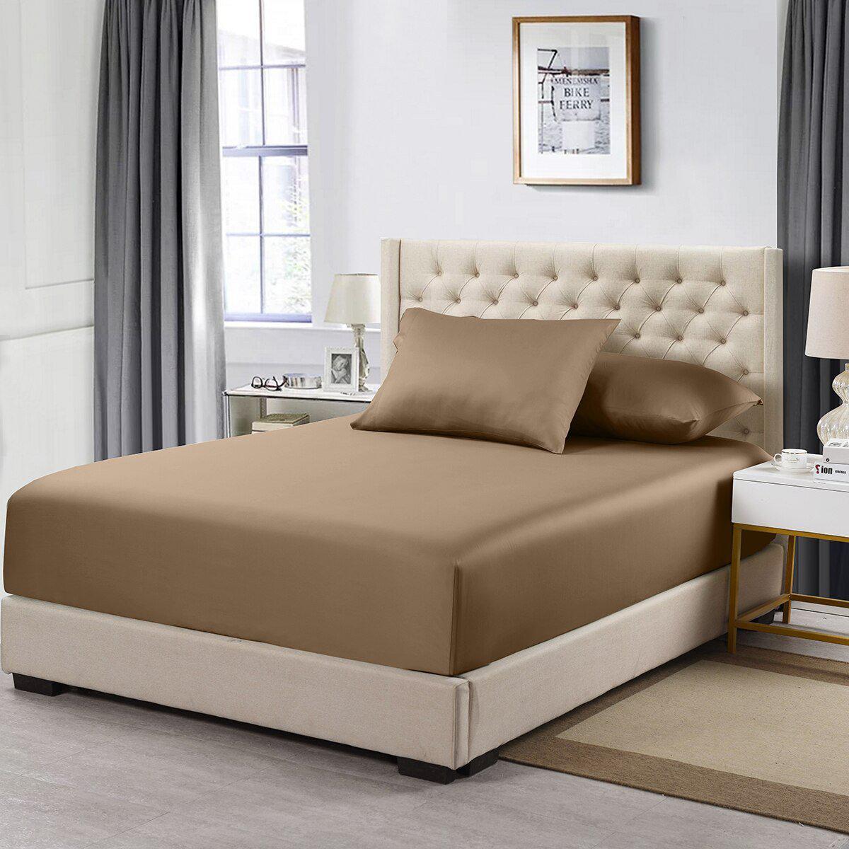 Cotton Fitted Sheet Only (11-16 inches) - Solid 600 Thread Count - California King / Taupe