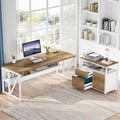 55" / 63" L-Shaped Executive Desk with Storage Shelves and Mobile File Cabinet(2 Drawers and 1 Storage Compartment)