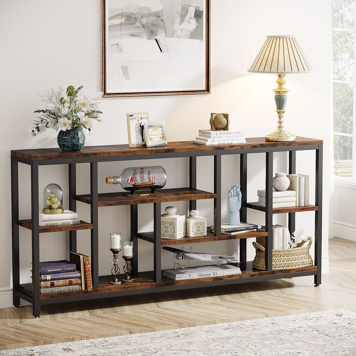 70.9" Console Table Entryway Sofa Table with Storage Shelves