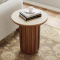 Aura 2-Tier Walnut Round End Table with Sintered Stone Top Modern Fluted Side Table