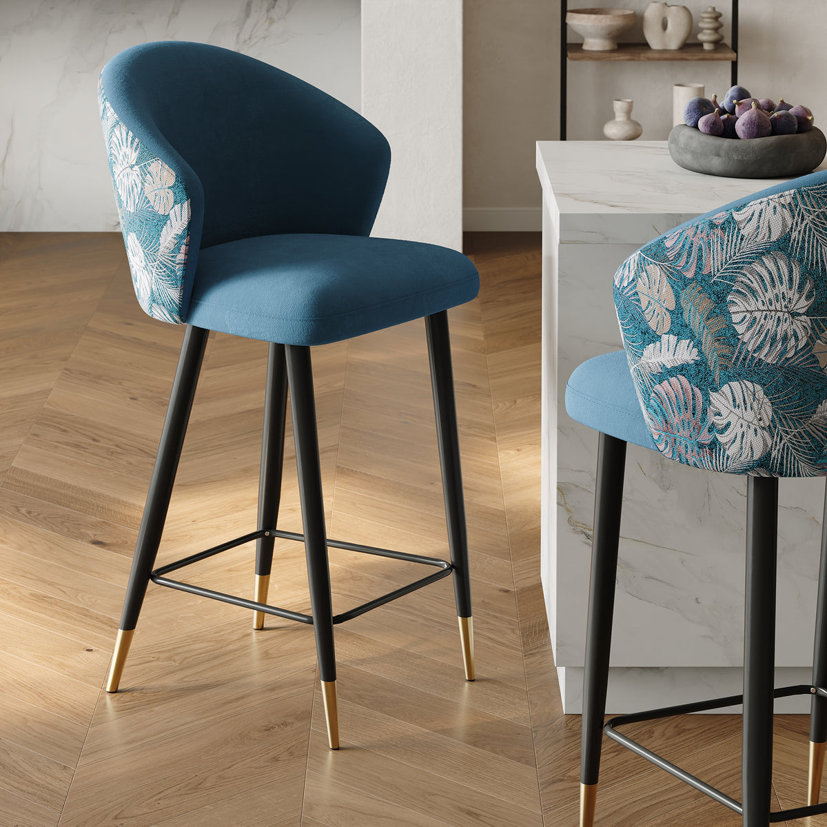 Modern Velvet Bar Stool with Upholstered, 1 Piece