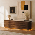80" Ash Wood Walnut TV Stand with Sintered Stone Top, Drawers & LED