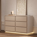 Haloa Modern 47" 6-Drawer Matte Warm White Dresser with Light and Charging Station