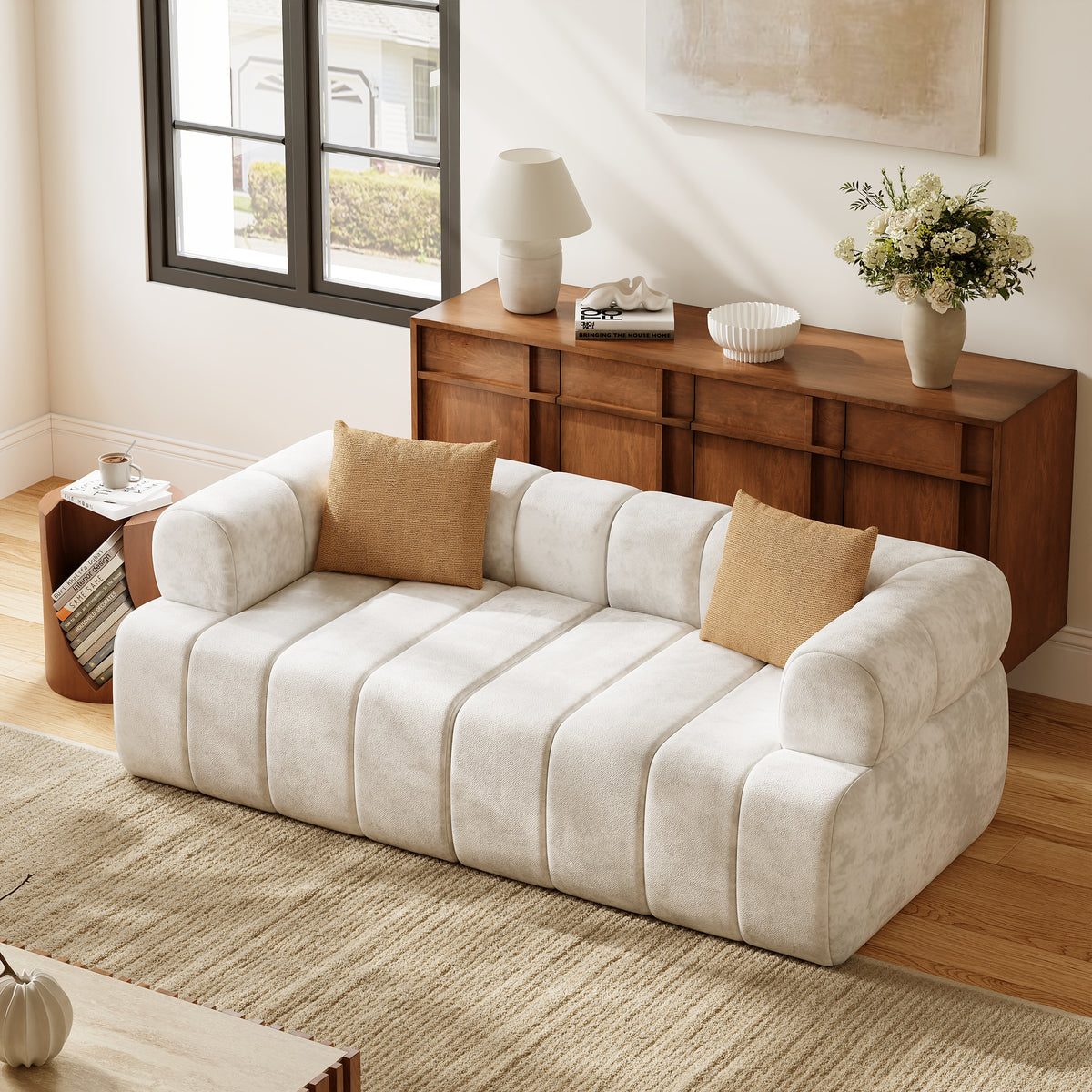 83" Channeled 2-Seater Modular Velvet Loveseats Sofa