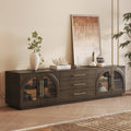 Arune 80" Arched Glass Doors Smoked Brown TV Stand with Storage and LED