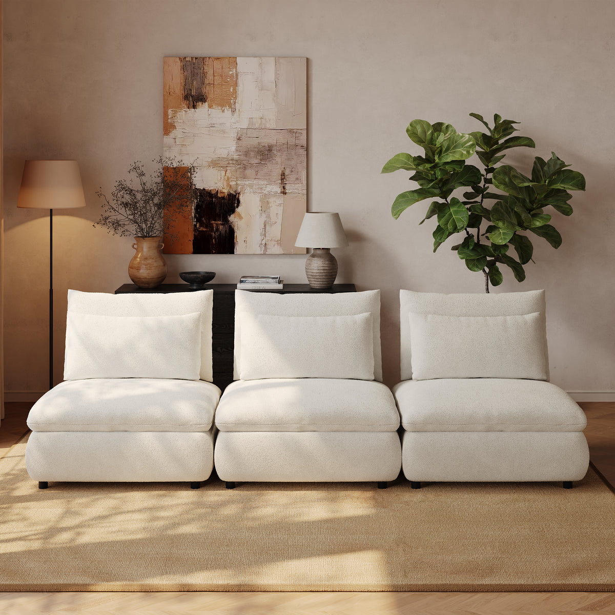 3-Piece Chenille Modular Sectional Sofa with Hidden Storage
