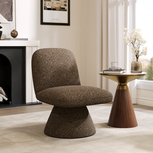 18" Modern Tan Brown Boucle Swivel Accent Chair Sculptural L-Shaped Slipper Lounge Chair