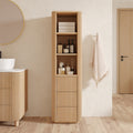 Fluted 58" Bathroom Linen Cabinet with 3 Drawers and Open Shelves