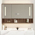 39" Walnut LED Medicine Cabinet with Adjustable Lighting, Demister and Digital Clock