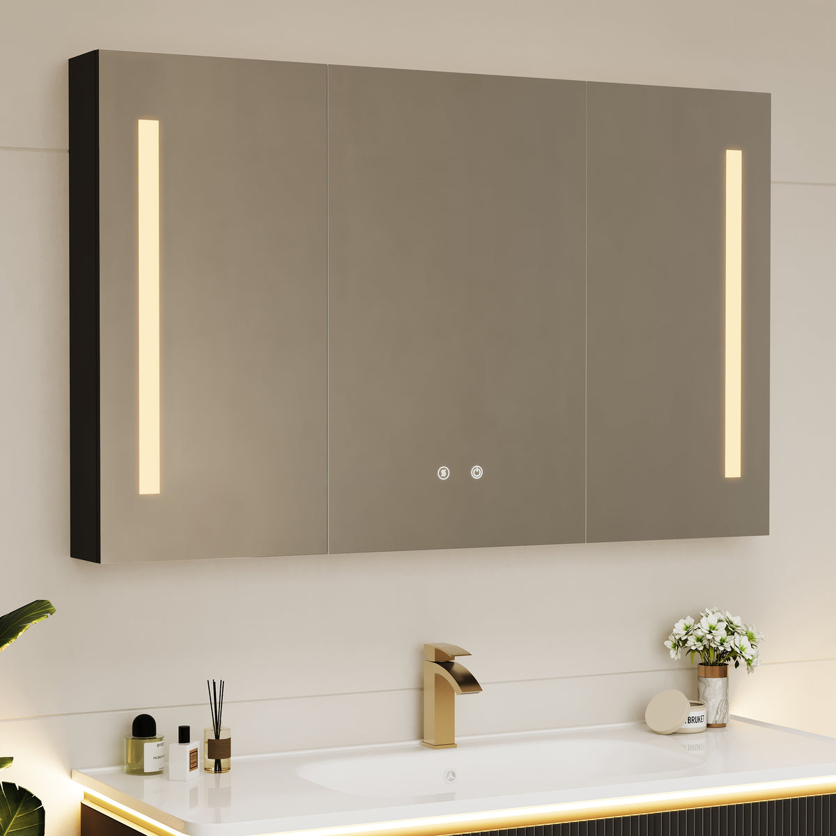 47" Modern Wall-mounted LED Bathroom Medicine Cabinet Vanity Mirror with Storage