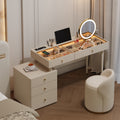 Selva Oatmeal Saddle Leather LED-Makeup Vanity Set with Charing Station and Mirror