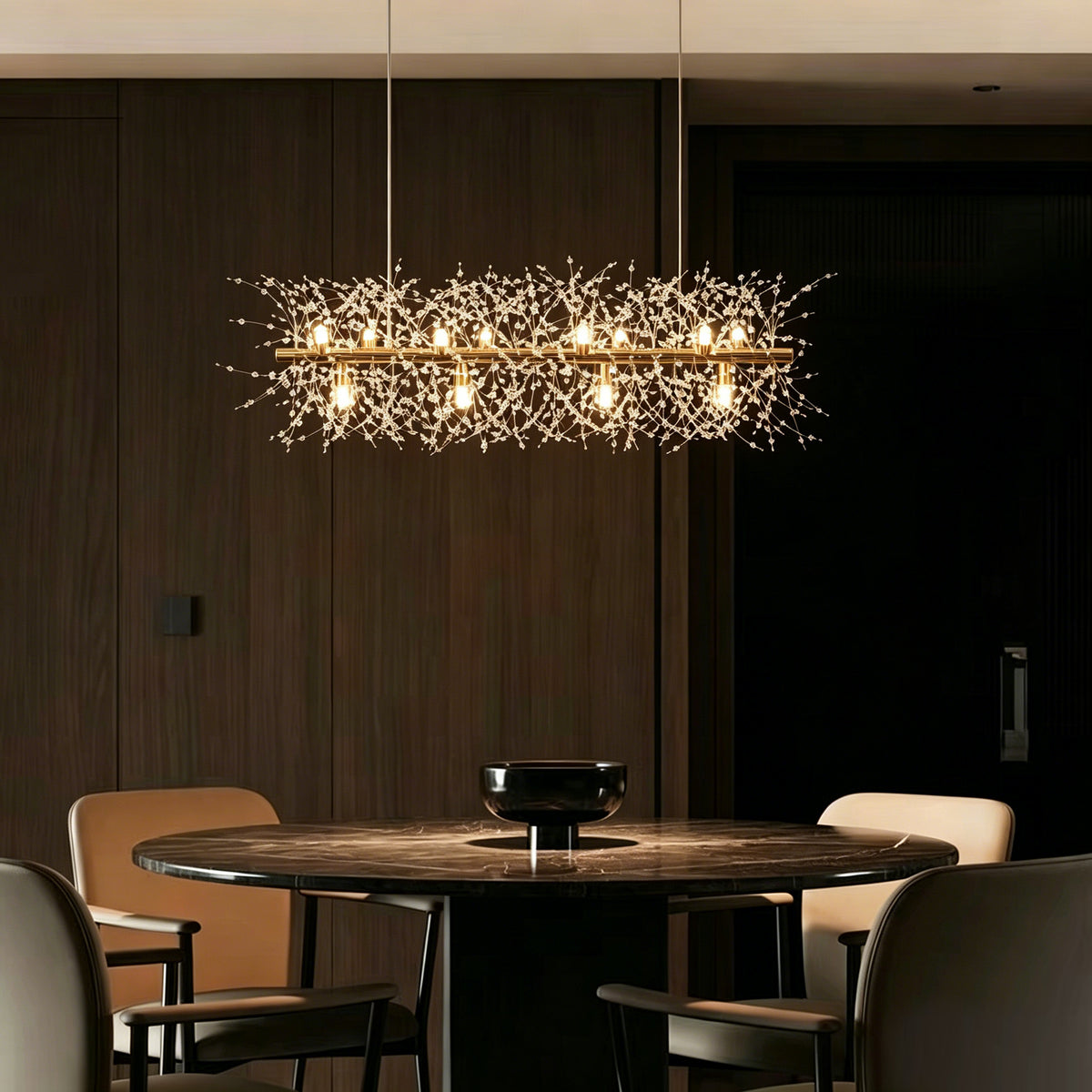Mid Century Modern 12-Light Crystal Firework Sputnik Kitchen Island Lighting in Gold