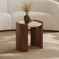 20" Walnut Round Side Table with Travertine Top