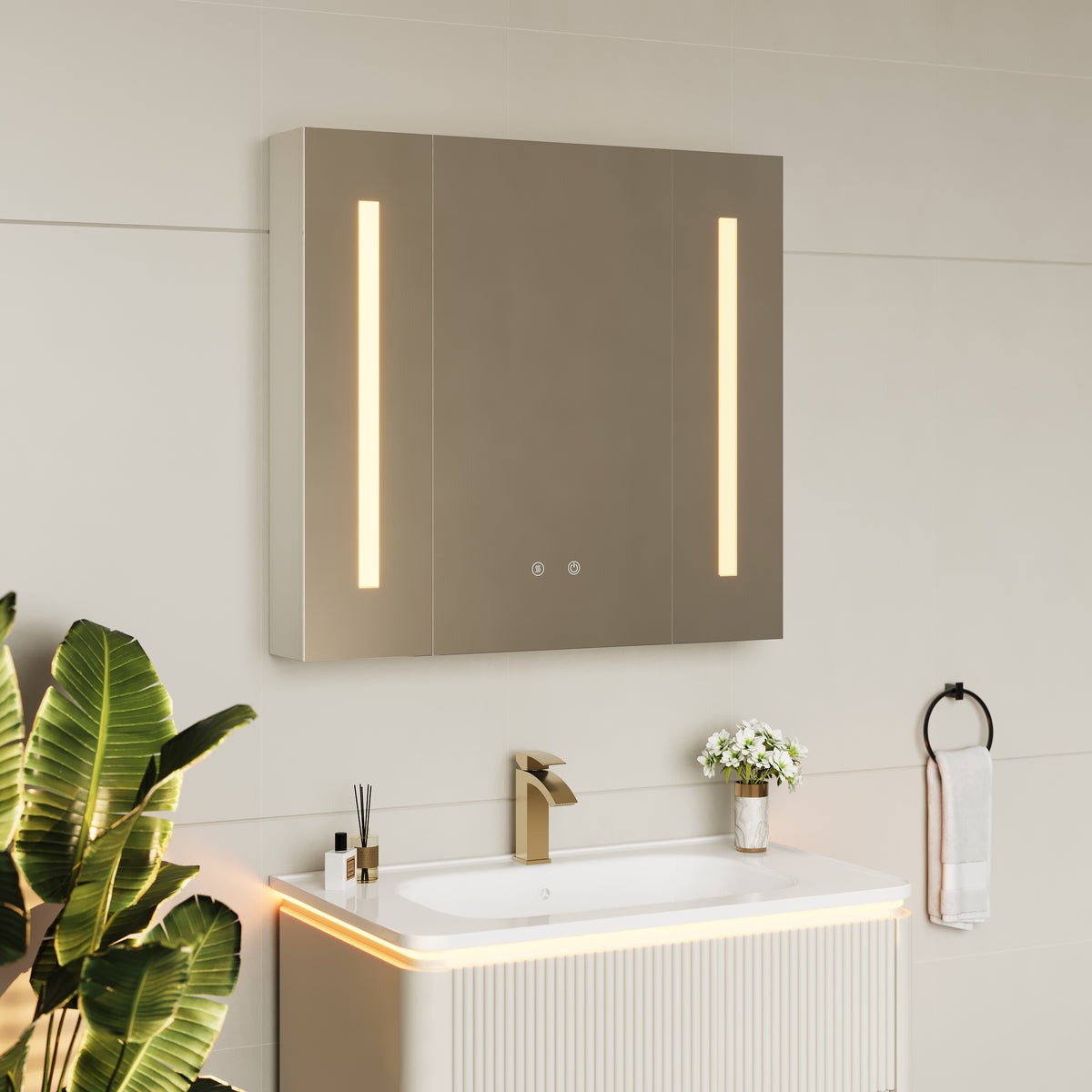 Modern 31.5" Wall-mounted LED Bathroom Medicine Cabinet Vanity Mirror with Storage