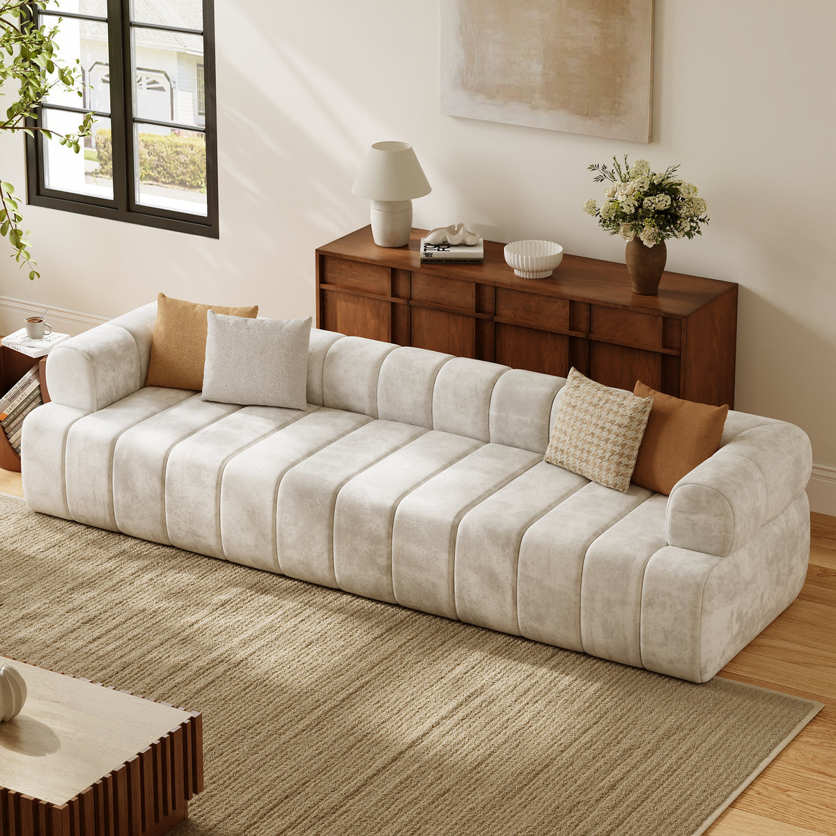 Nimbus 118" 3-Seater Velvet Channel Tufted Sofa