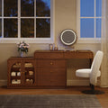 Mid Century Modern Extendable L-Shaped Makeup Vanity Dresser with LED Mirror(49"–91")