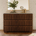 Florva Modern 47” Ash Wood 6 Drawer Dresser with Faux Travertine Sintered Stone Top