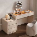 Haloa Modern Matte Warm White Makeup Vanity Set with LED Mirror, Glass Top & Jewelry Storage  (40"-57")