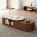 Velar 47"-67" Modern Extendable Fluted Coffee Table with Sintered Stone Top & Storage Drawers