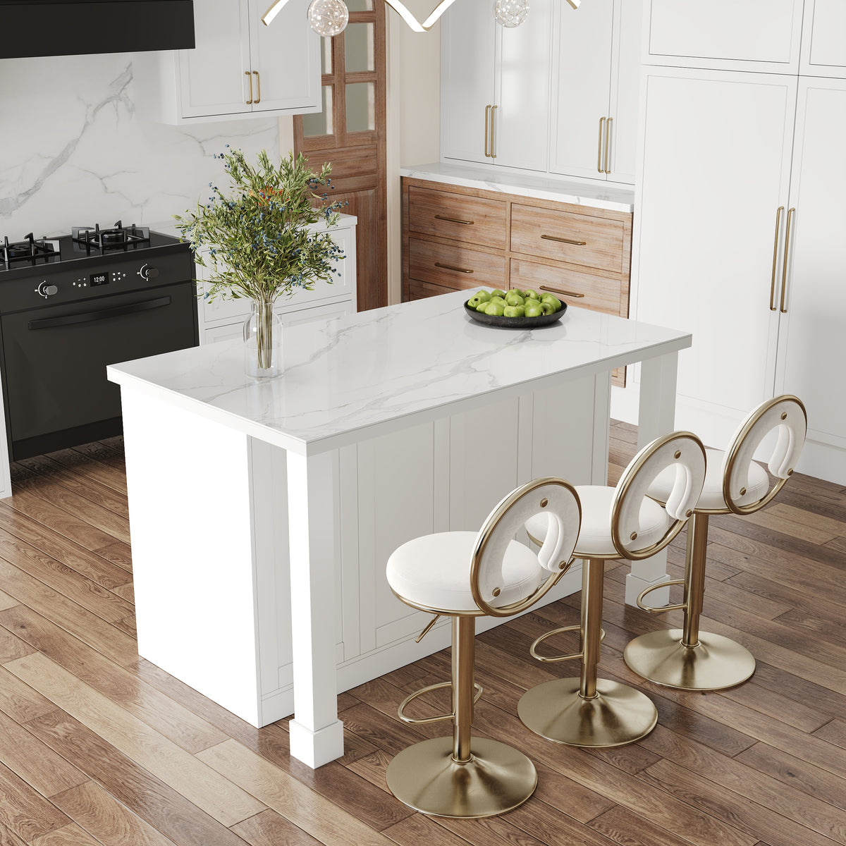 59" Modern White Sintered Stone Kitchen Island with Wine Storage