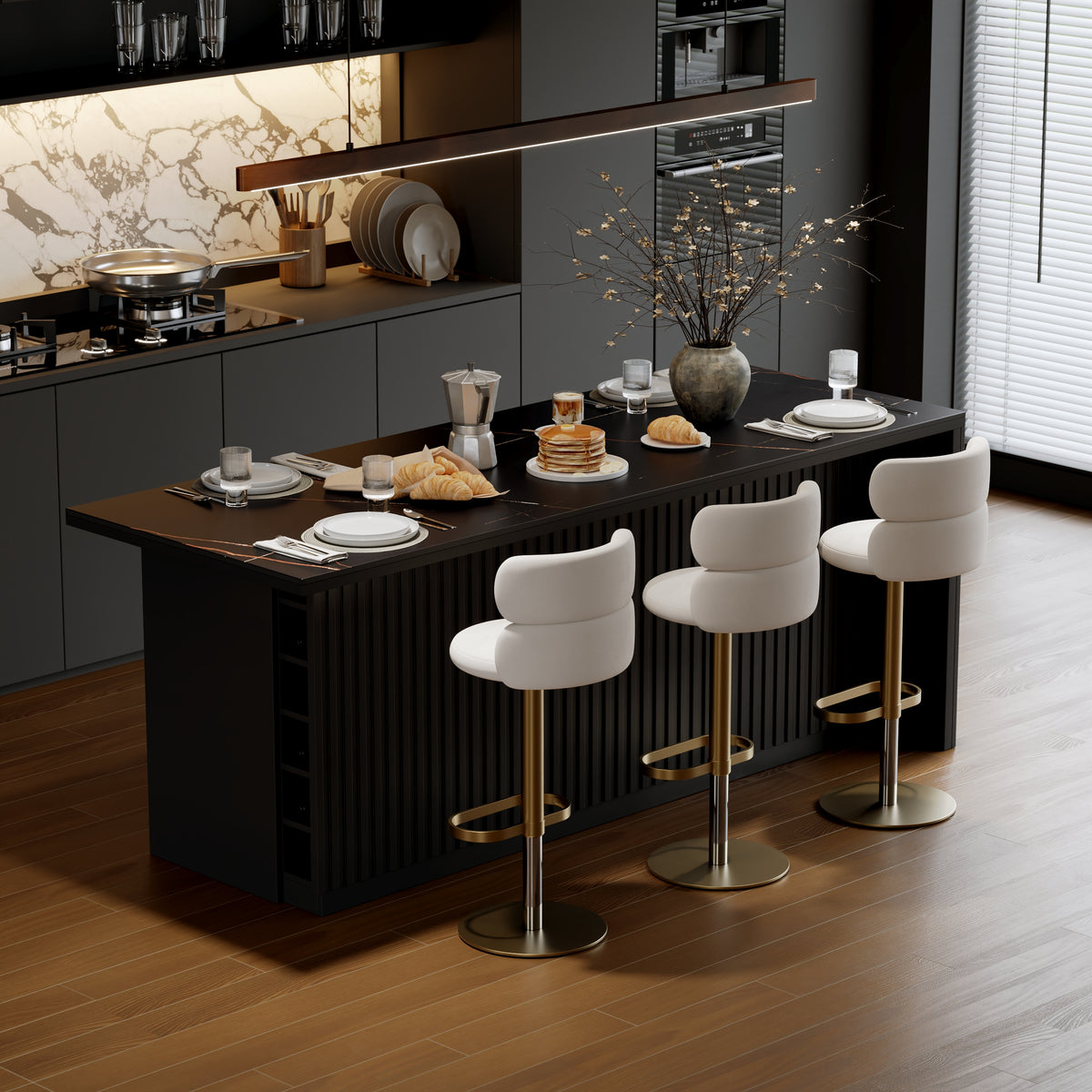 Modern 72" Matte Sintered Stone Kitchen Island with Storage, Black