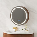 24" Round LED Walnut Medicine Cabinet with Storage, Anti-Fog, Dimmable