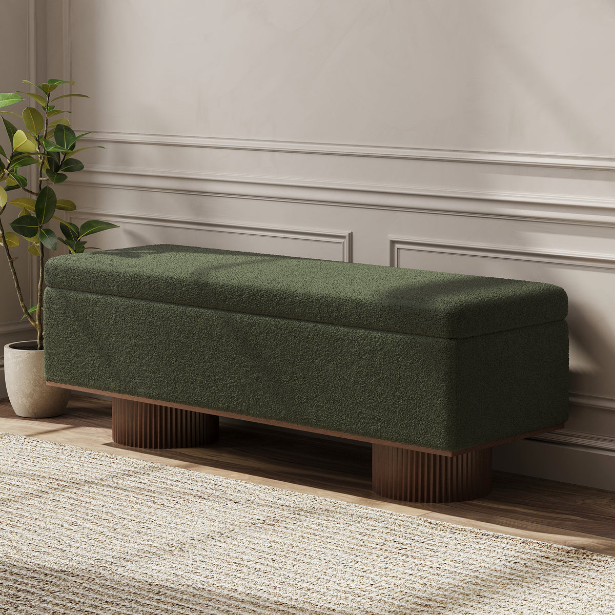 Teddy Fabric Fluffy Faux Fur Flip Top Wood Storage Entryway Bench