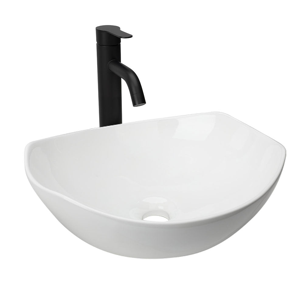 Sigsyl Artistic Vessel Sink | Ceramic Bathroom Vanity Top & Faucet - Irregular / White