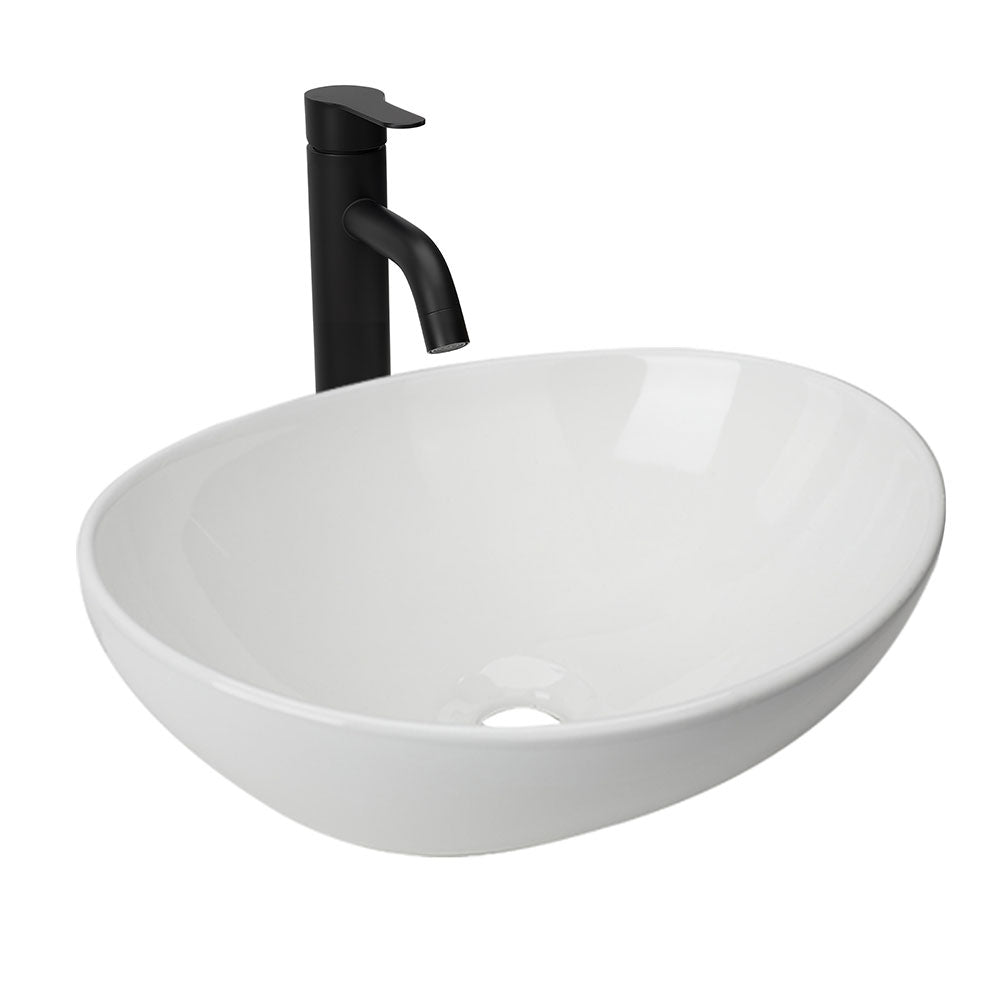 Sigsyl Artistic Vessel Sink | Ceramic Bathroom Vanity Top & Faucet - Oval / White
