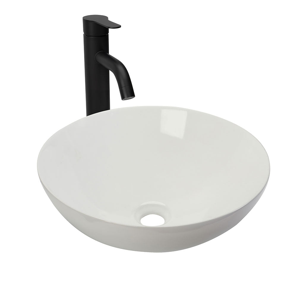 Sigsyl Artistic Vessel Sink | Ceramic Bathroom Vanity Top & Faucet - Round / White